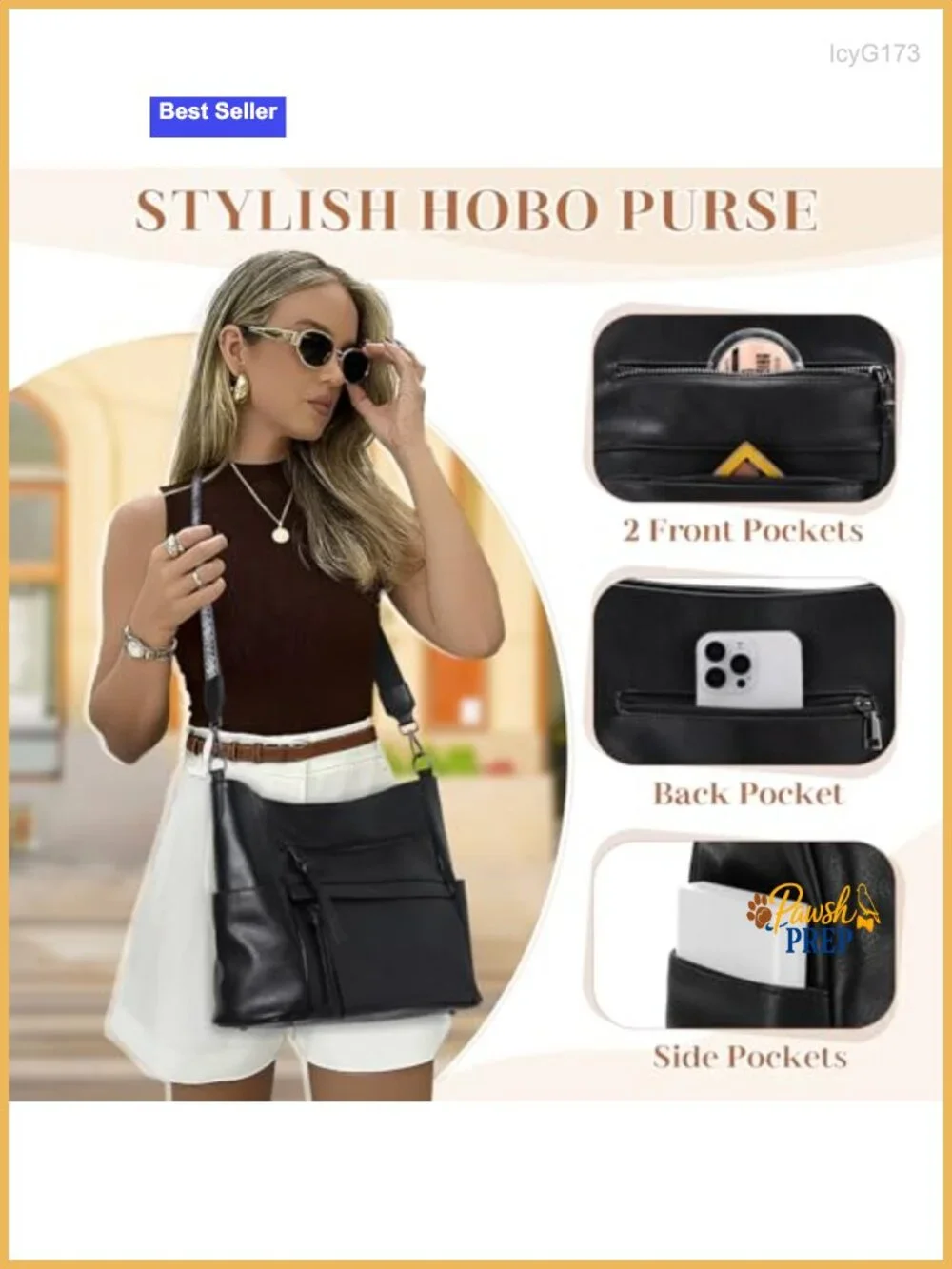 Women's Medium Hobo Bag Vegan Leather Purse with Pouch and Crossbody Strap